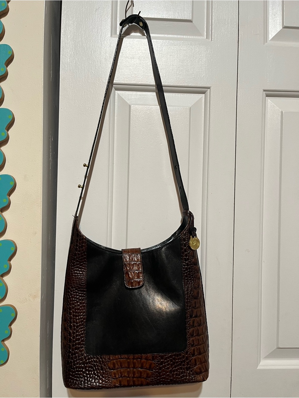 Brahmin Vintage Kendall Shoulder Bag Purse Adjustable Strap Black Brown